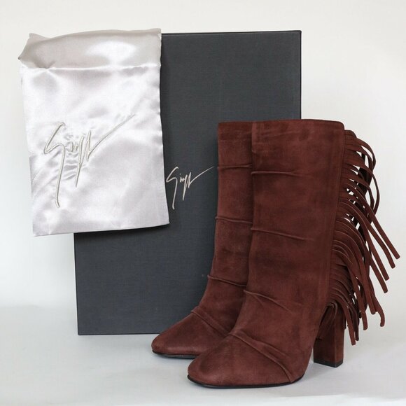 GIUSEPPE ZANOTTI BOOTS ALABAMA ANKLE BOOTIES FRINGE SUEDE LEATHER - Picture 11 of 11